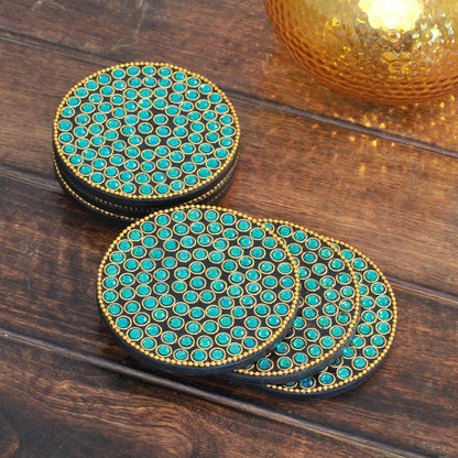 Aqua Glitz Bejeweled coasters (Set of 6)