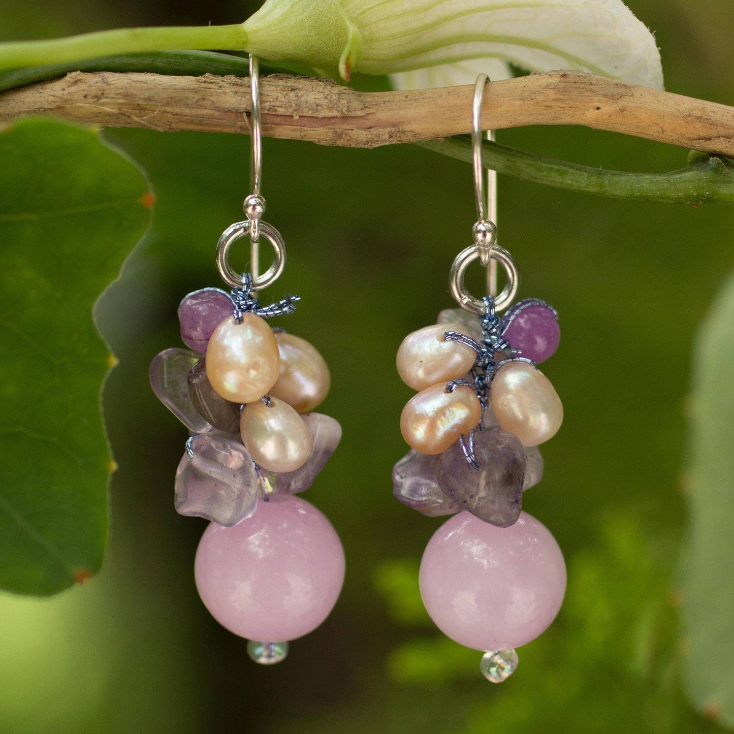 Lavender Gemstone & Pearl Beaded Earrings