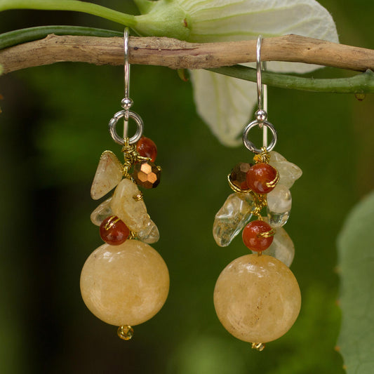 Yellow Rose Quartz & Glass Beaded Earrings