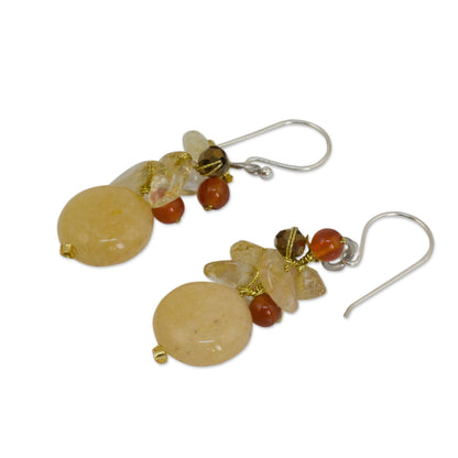 Yellow Rose Quartz & Glass Beaded Earrings