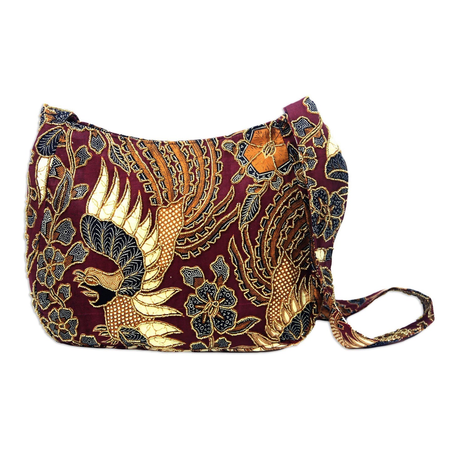 Rooster Hand Beaded Red Cotton Shoulder Bag