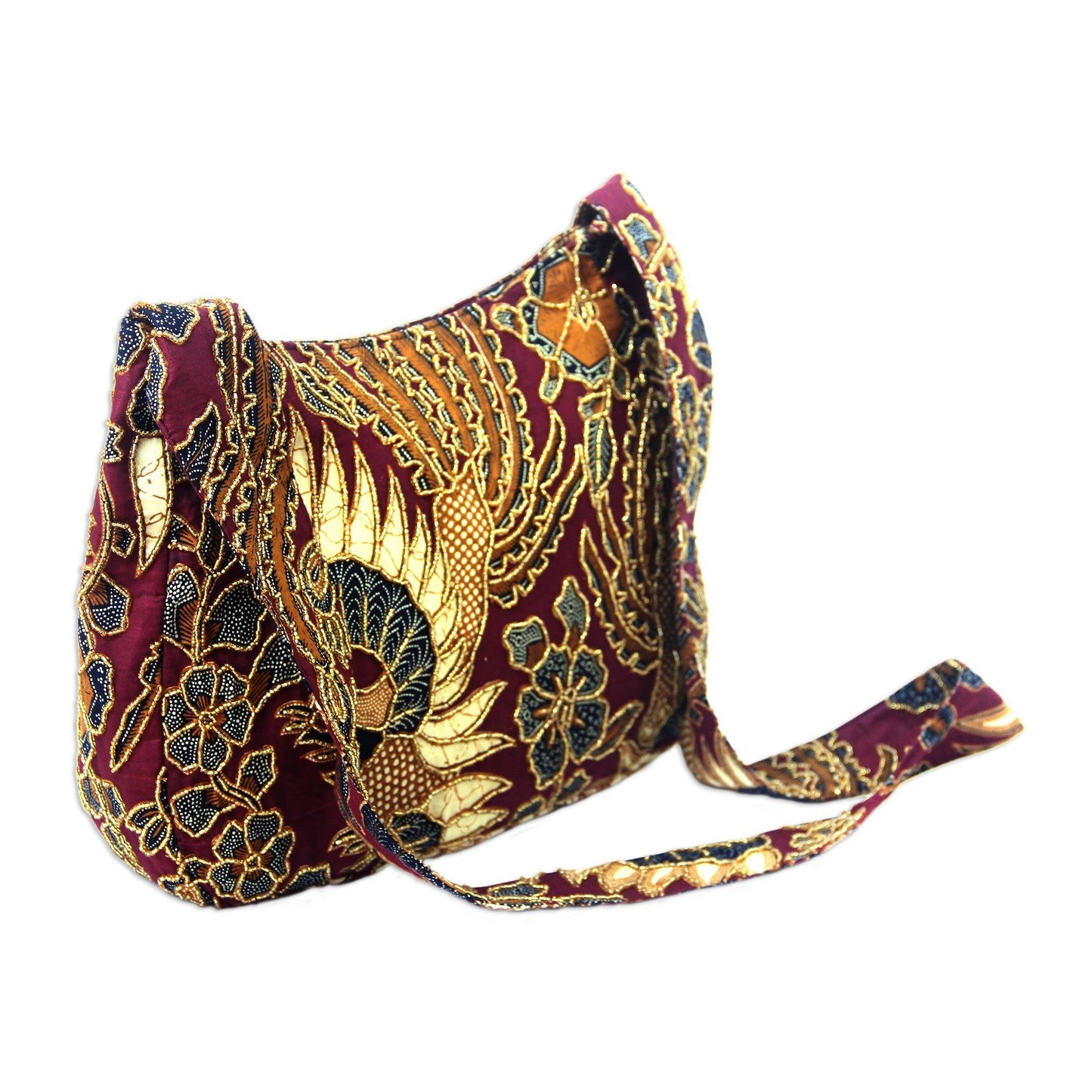 Rooster Hand Beaded Red Cotton Shoulder Bag