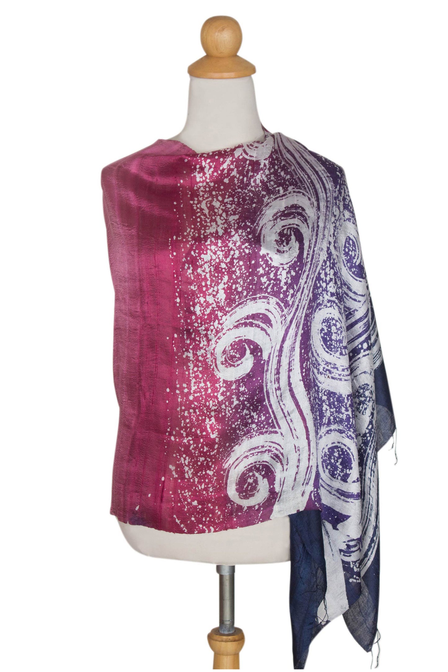 Ocean Hyacinth Hand Painted Silk Batik Shawl