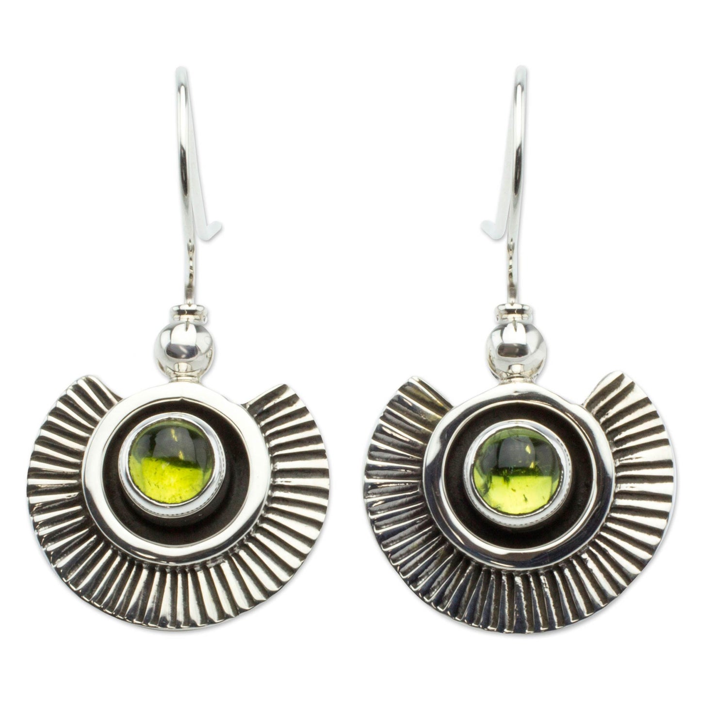 Teotihuacan Suns Artisan Crafted Earrings with Peridot and Sterling Silver