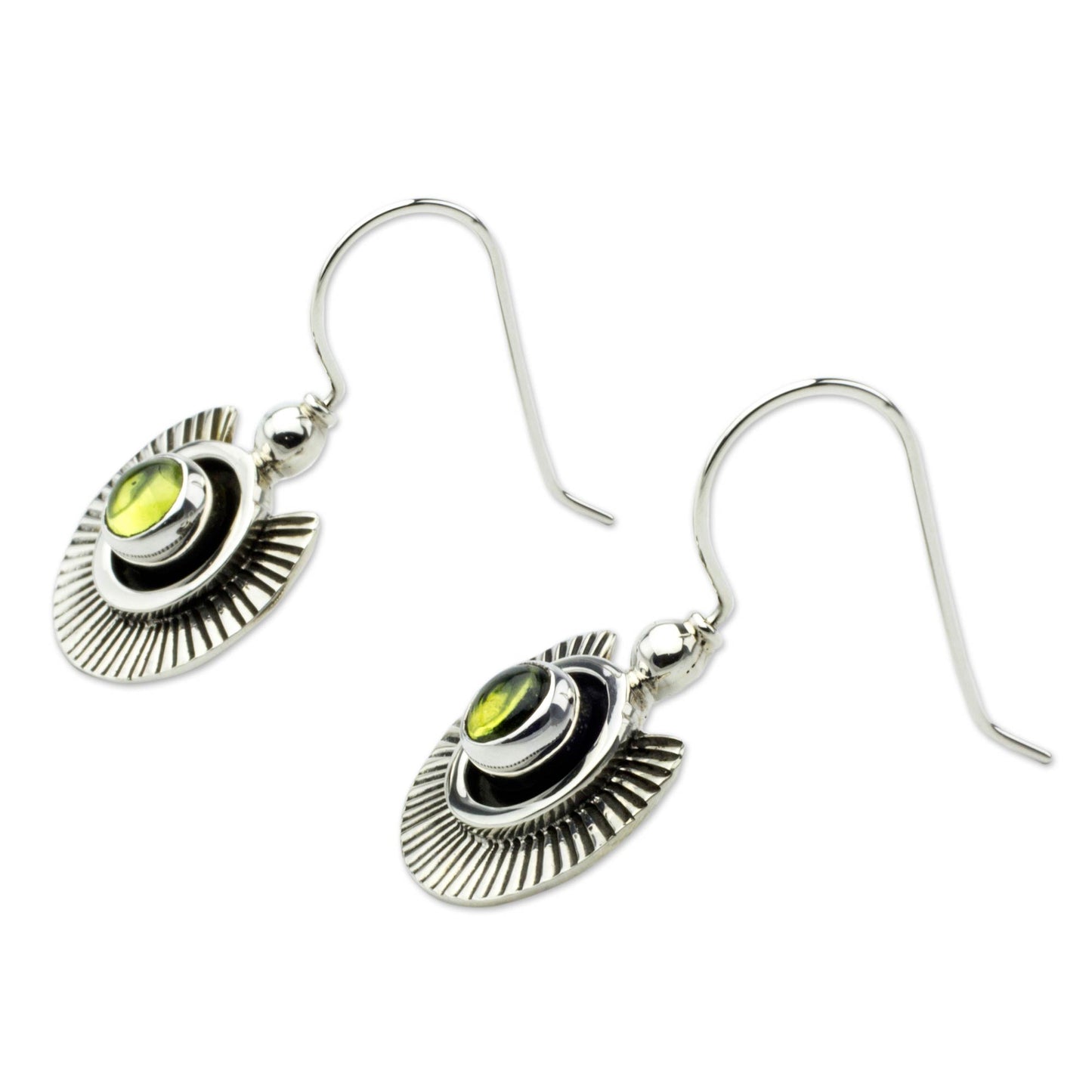 Teotihuacan Suns Artisan Crafted Earrings with Peridot and Sterling Silver