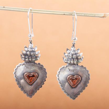 My Sweet Hearts Sterling Silver Artisan Crafted Earrings with Copper Hearts