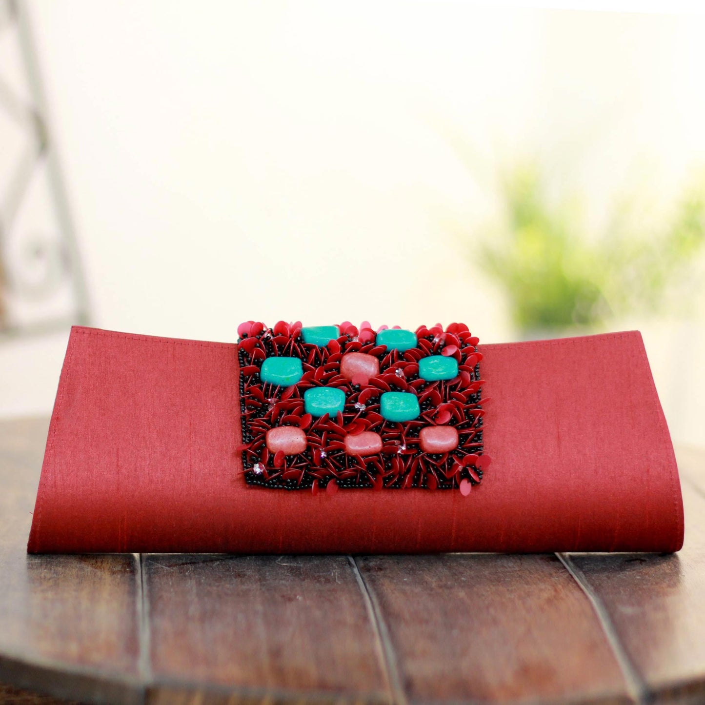 Red Radiance Beaded clutch handbag