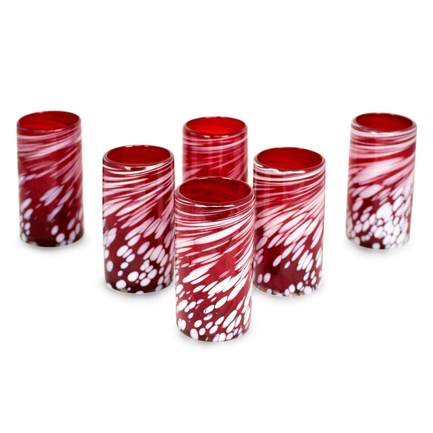 Festive Red Set of 6 Red Artisan Crafted Hand Blown Glasses