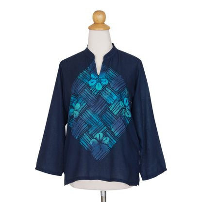 Blue Frangipani Universe Cotton Batik Tunic