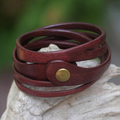 Crimson Whisper Artisan Crafted Red Leather Wrap Bracelet