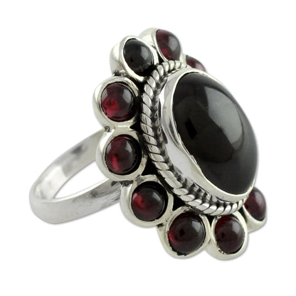 Scarlet Petals Floral Jewelry Sterling Silver and Garnet Ring