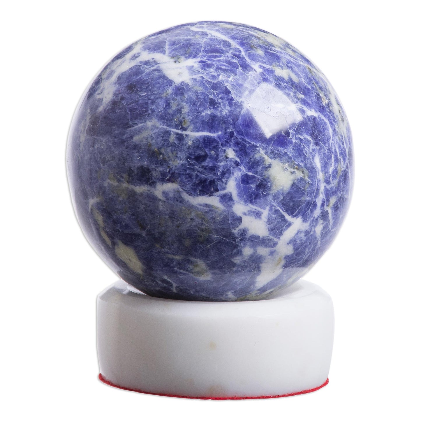 Planet Earth Sodalite Sphere on White Onyx Stand Natural Gemstones