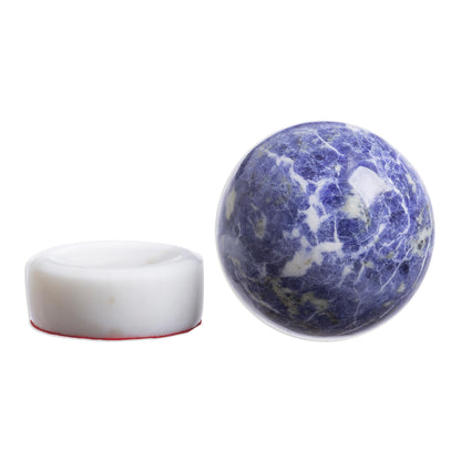 Planet Earth Sodalite Sphere on White Onyx Stand Natural Gemstones