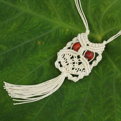 White Owl Handcrafted Thai Macrame Bird necklace