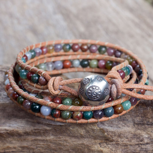 Inner Harmony Multi-colored Jasper and Leather Wrap Bracelet
