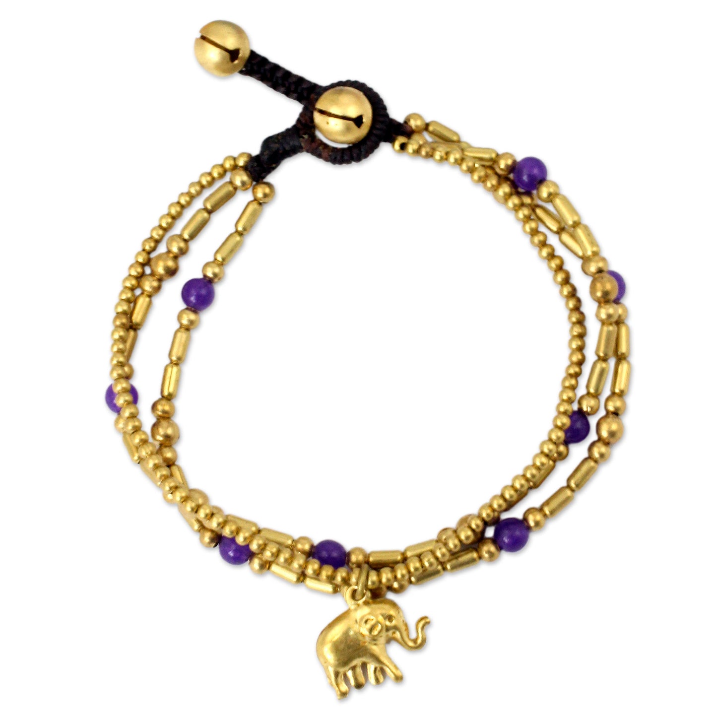 Purple Elephant Charm Brass Bracelet Purple-color Gems Beaded Jewelry