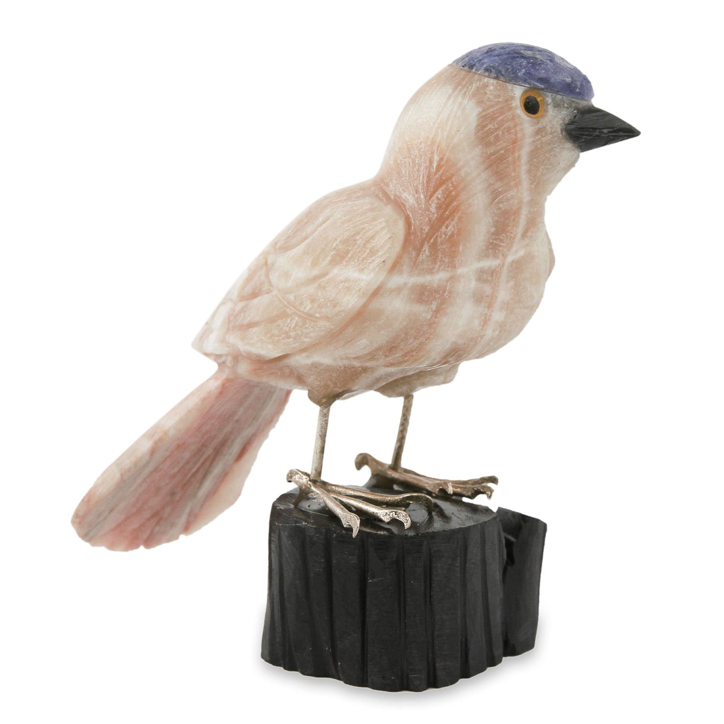 Sparrow of Creativity Bird Sculpture in Caramel Calcite on Onyx Stand