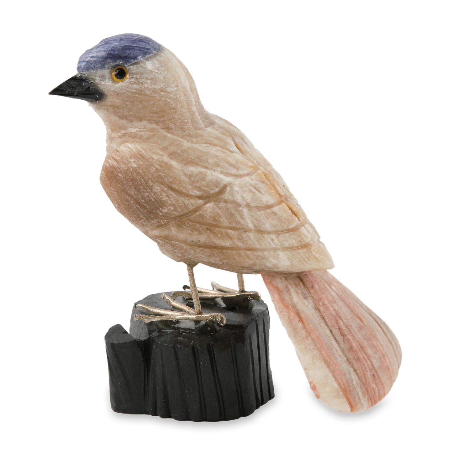 Sparrow of Creativity Bird Sculpture in Caramel Calcite on Onyx Stand