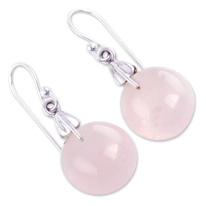 Moon of Romance Rose Quartz Sphere Earrings India Artisan Jewelry