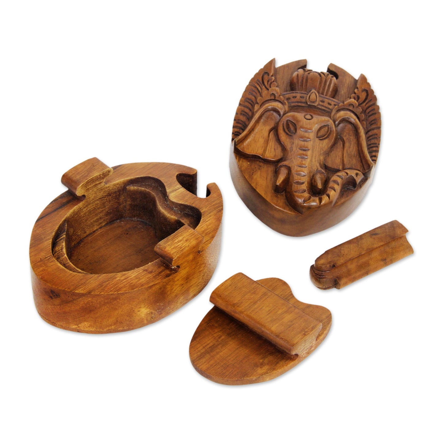 Auspicious Ganesha Hand Carved Balinese Wood Puzzle Box