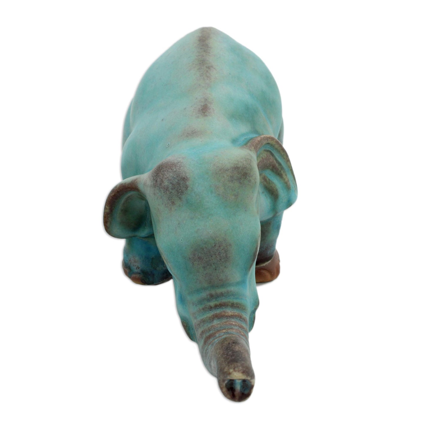 Turquoise Elephant Sawasdee Artisan Crafted Ceramic Statuette