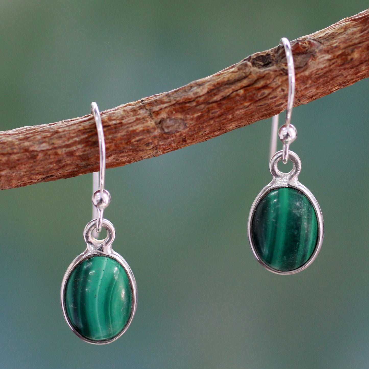 Verdant Paths Malachite Silver Dangle Earrings