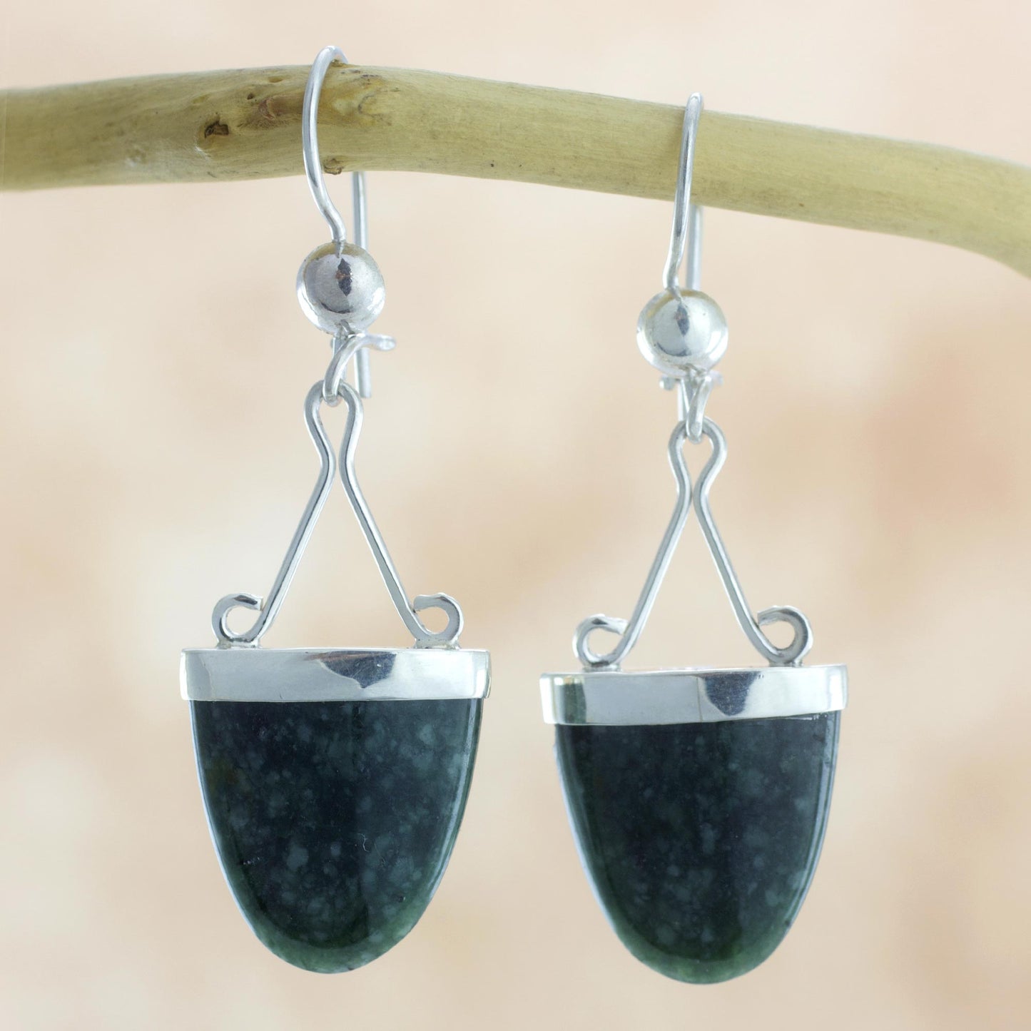 Power of Life Artisan Crafted Jade and Sterling Silver Earrings