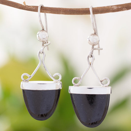 Power of Life Artisan Crafted Black Jade and Sterling Silver Earrings