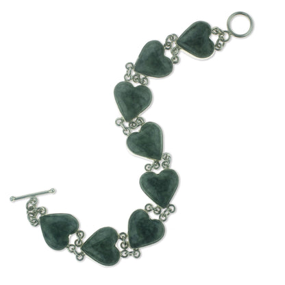 Love Immemorial Heart Shaped Jade Sterling Silver Link Bracelet