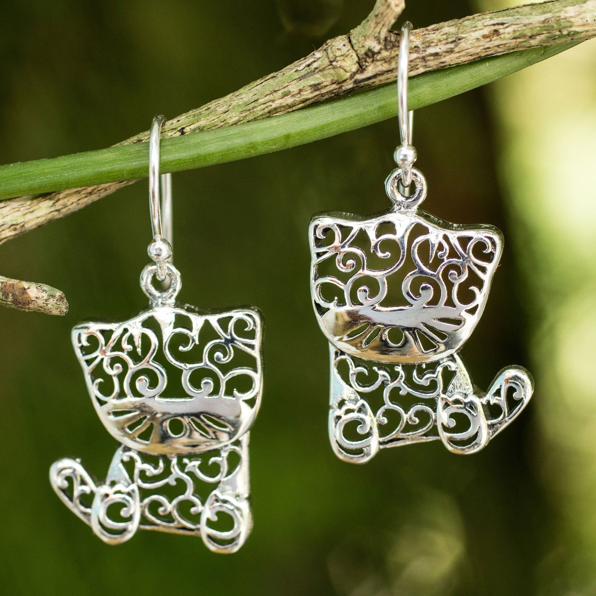 NOVICA - Filigree Kitten Sterling Silver Earrings