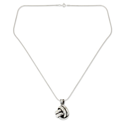 Double Love Knot Artisan Crafted Silver Pendant Necklace