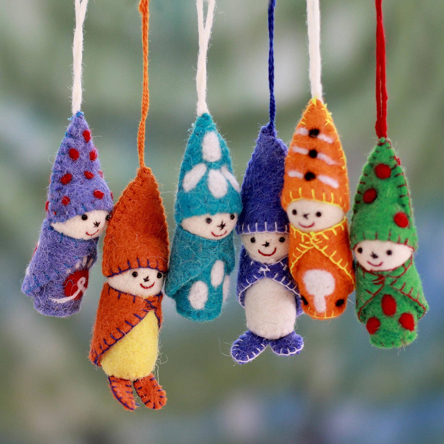 Babies in Snowsuits Set of 6 Handmade Wool Ornaments from India