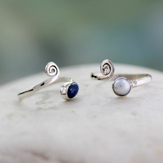 Pearl & Lapis Lazuli Toe Rings - Set of 2