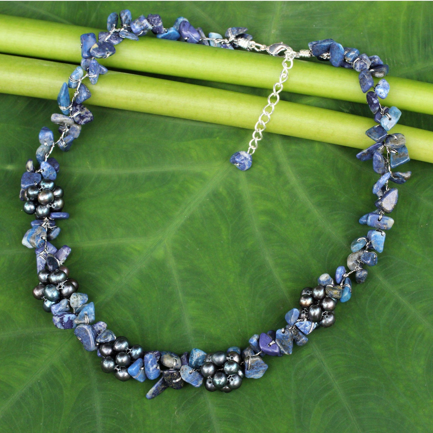 NOVICA - Lapis Lazuli & Pearl Beaded Necklace