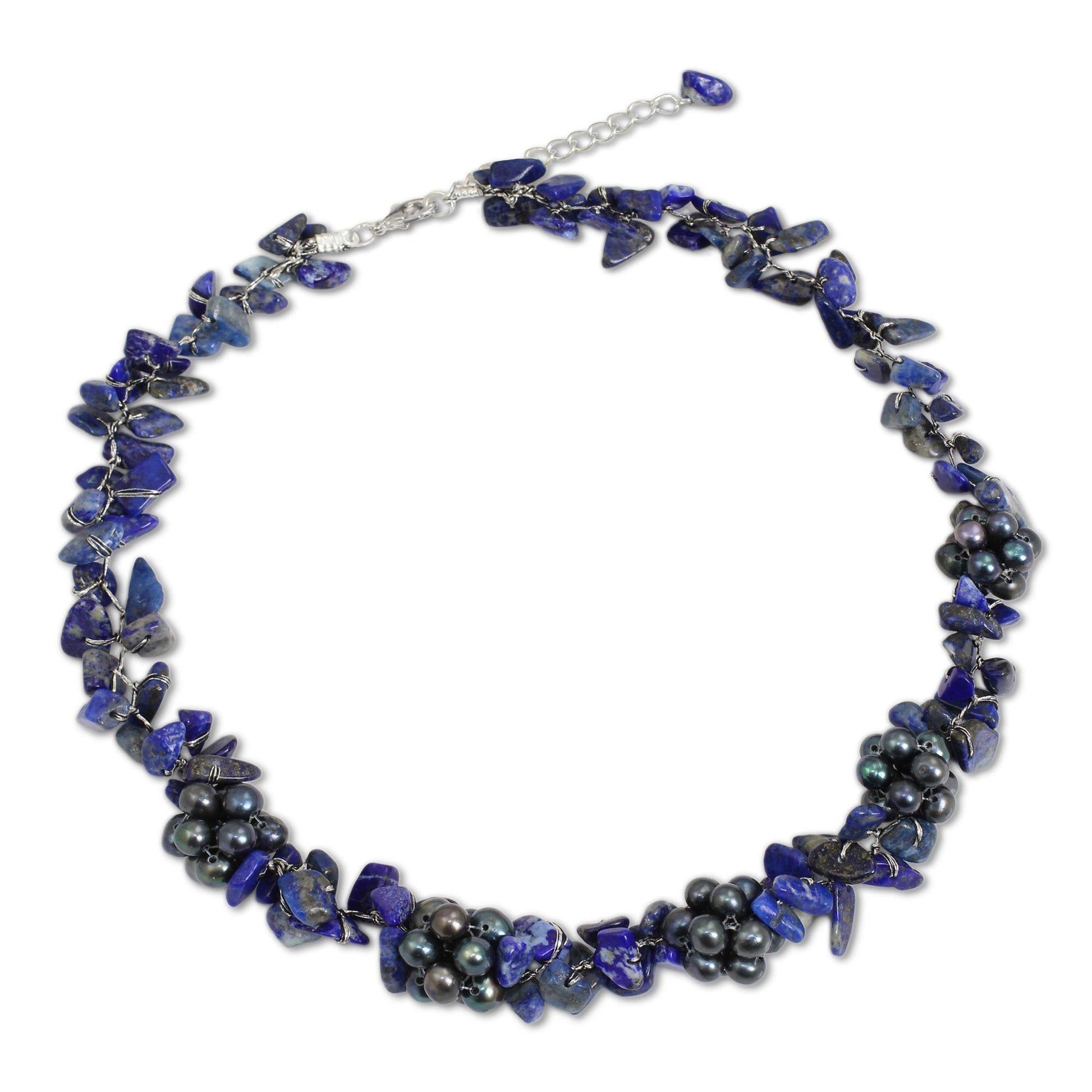 NOVICA - Lapis Lazuli & Pearl Beaded Necklace