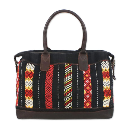 Naga Midnight Leather Accent Tribal Cotton Shoulder Bag