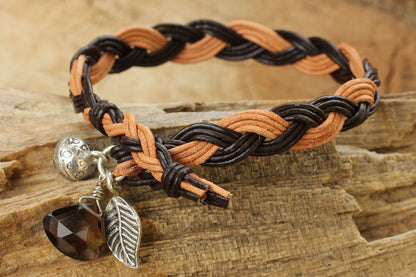 Joyous Nature Braided Leather Smoky Quartz Bracelet with Hill Tribe Silver