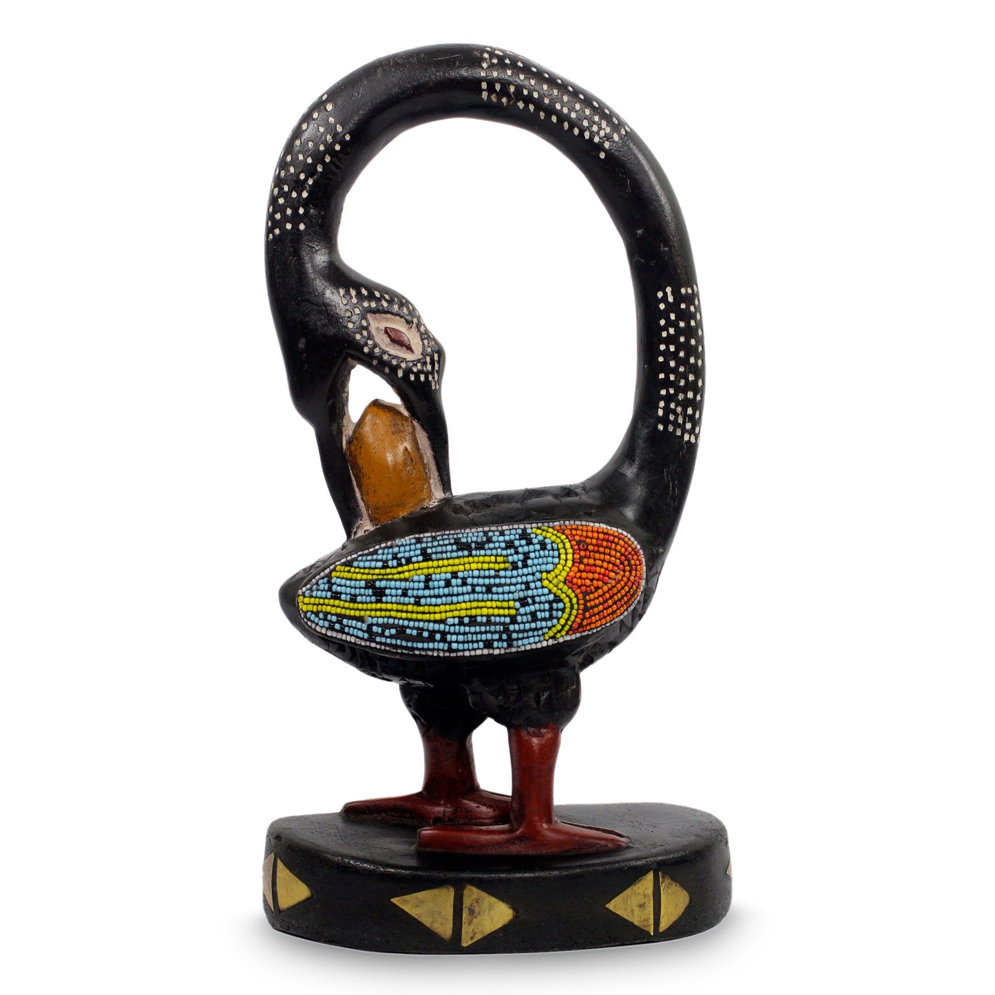 My Lovely Bird Adinkra Symbol Bird Wood Sculpture with Glass Beads