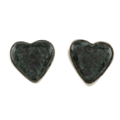 Love Sacred Dark Green Jade Heart Earrings Artisan Crafted Jewelry