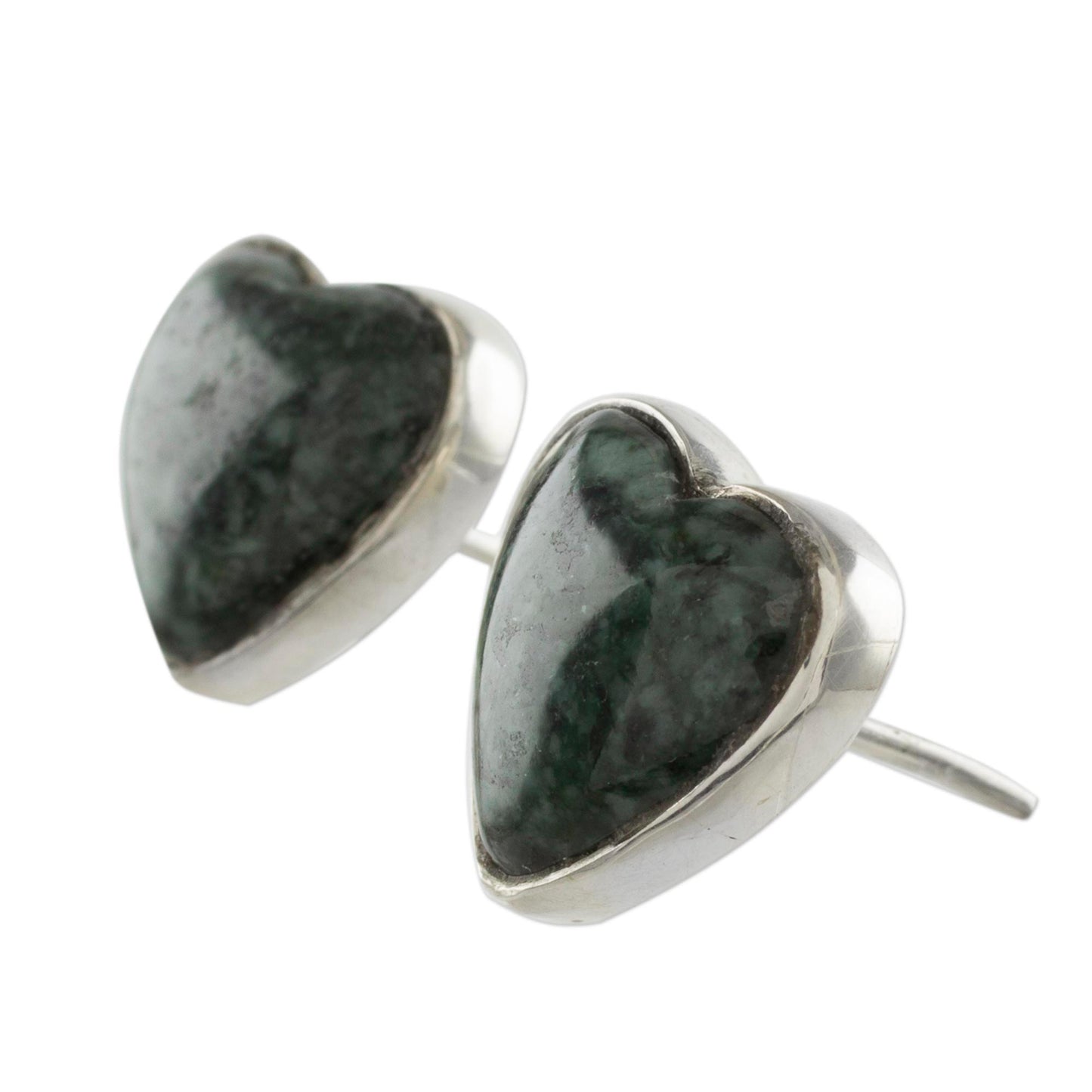 Love Sacred Dark Green Jade Heart Earrings Artisan Crafted Jewelry