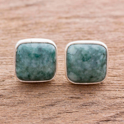 Life Divine Jade & Silver Button Earrings