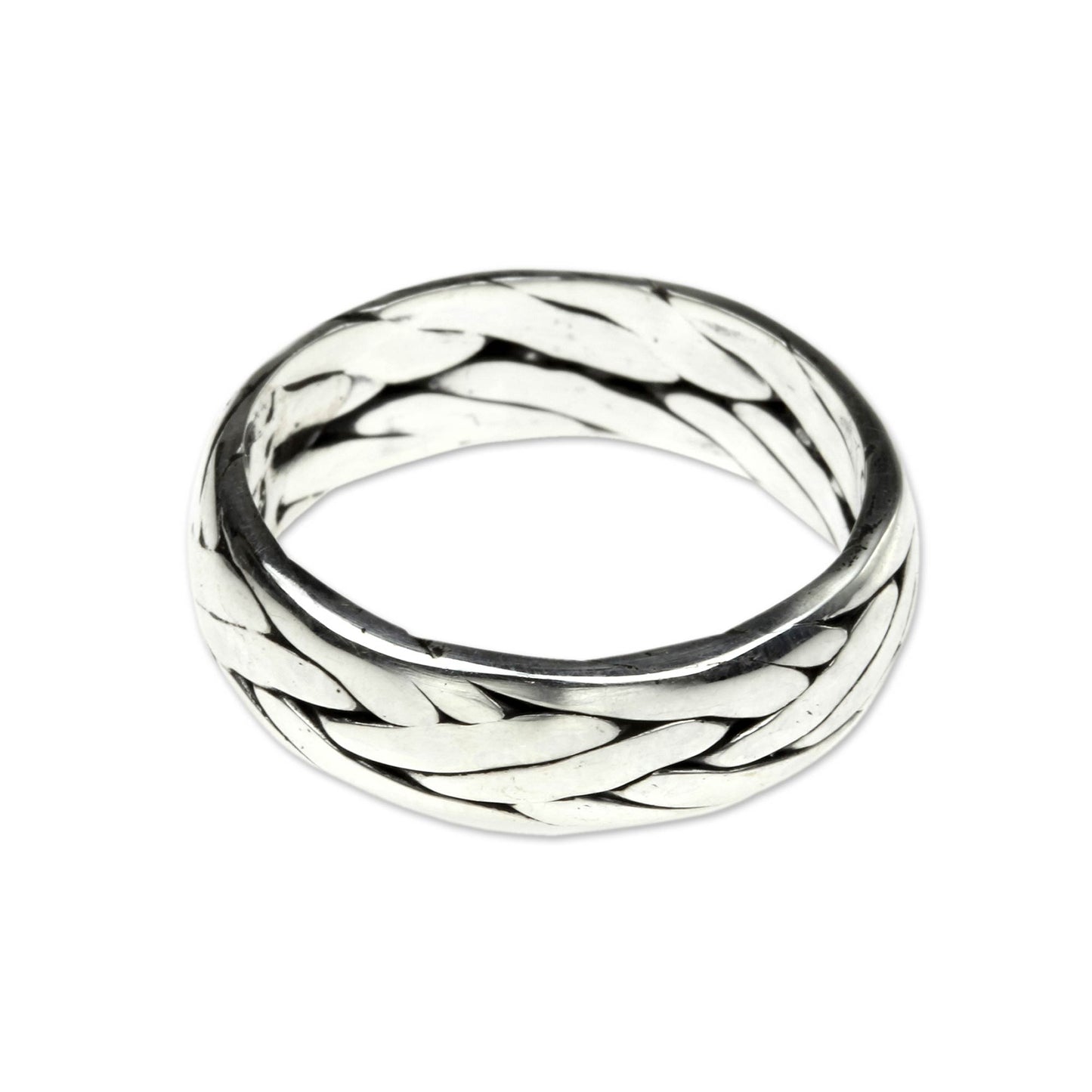 Singaraja Weave Unisex Braided Sterling Silver Ring from Bali