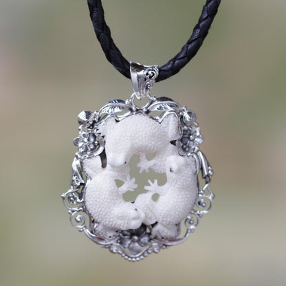 Floral Frog Trio Bone Necklace