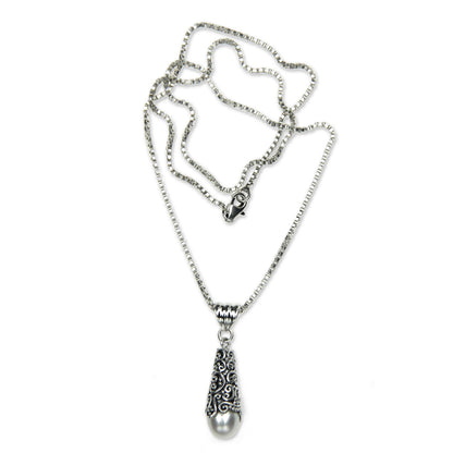 White Arabesque Dewdrop Pearl & Silver Necklace