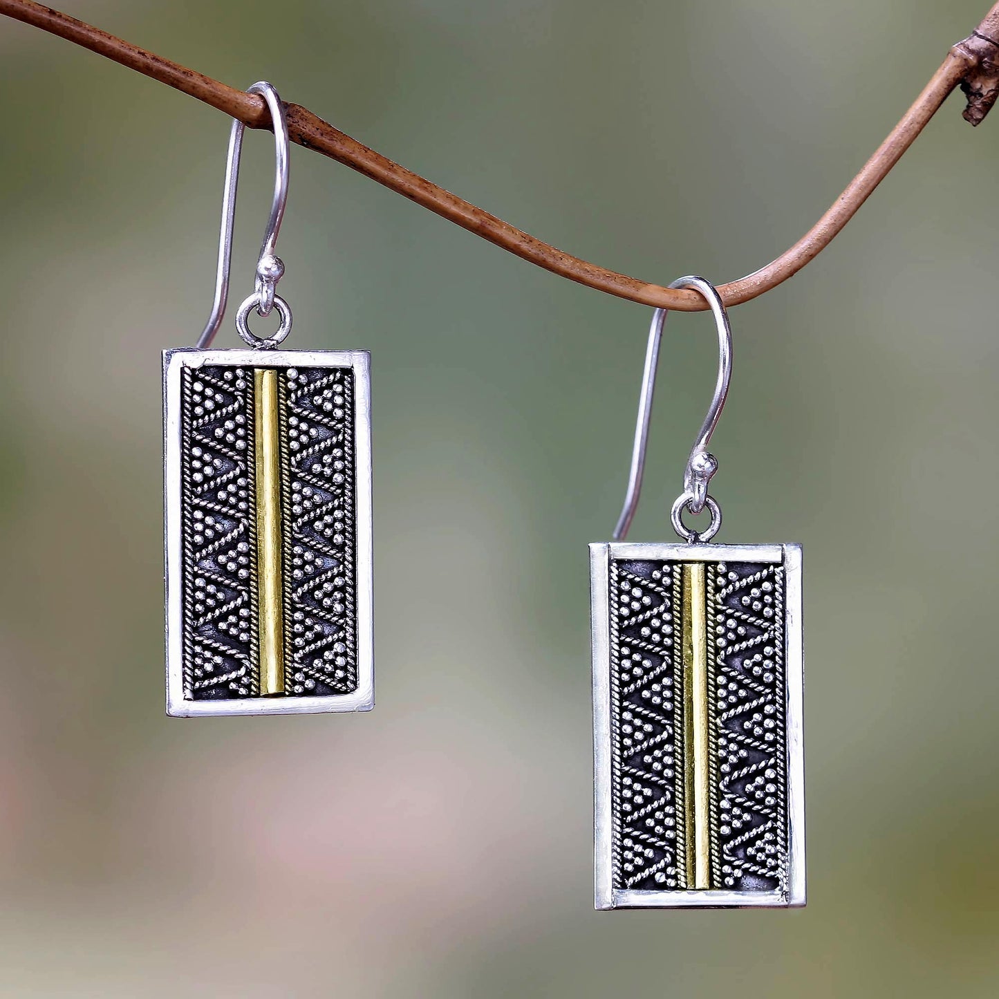 Temple Gate Fair Trade Silver Earrings with 18k Gold Accents