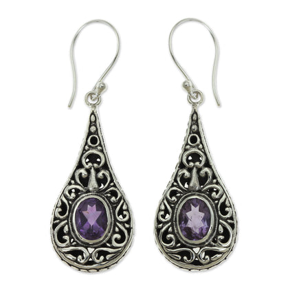 Balinese Dew Artisan Crafted Earrings with Sterling Silver and Amethyst