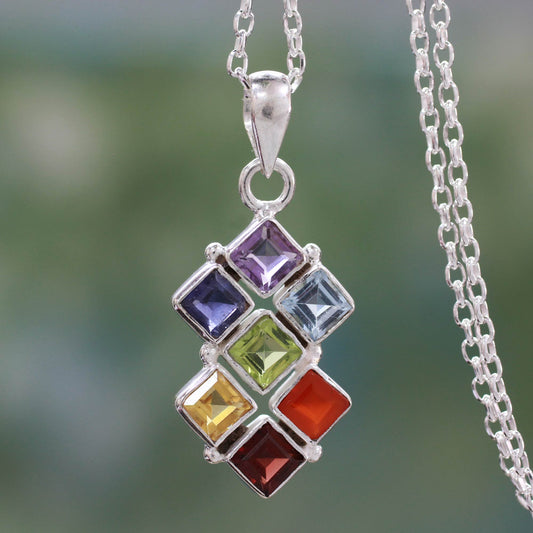 Wellness Multi Gemstone Sterling Silver Necklace Chakra Jewelry