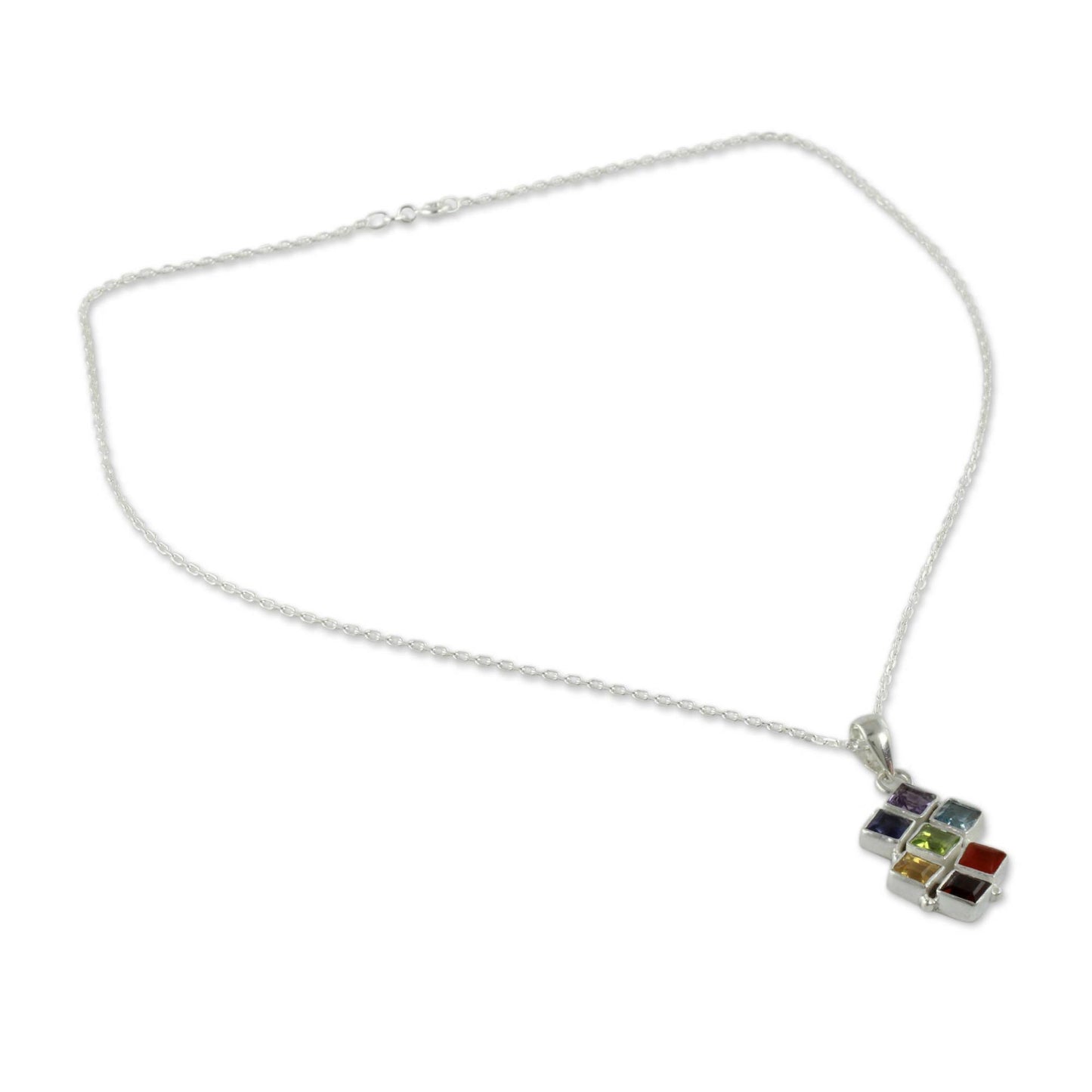 Wellness Multi Gemstone Sterling Silver Necklace Chakra Jewelry