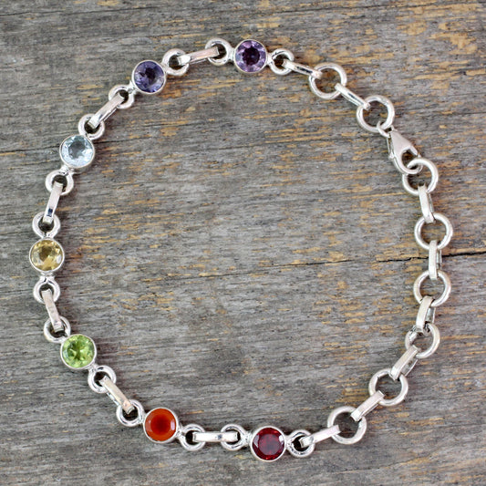 Inner Space Carnelian Multi-Gem Silver Link Bracelet