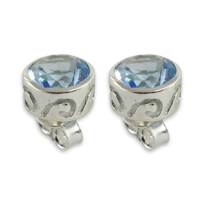 Spark of Life Blue Topaz Silver Wave Earrings